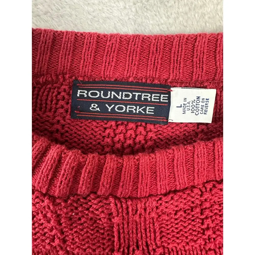 Vintage 90s Roundtree & Yorke Red Cable Knit Fisherman Crewneck Sweater Mens L